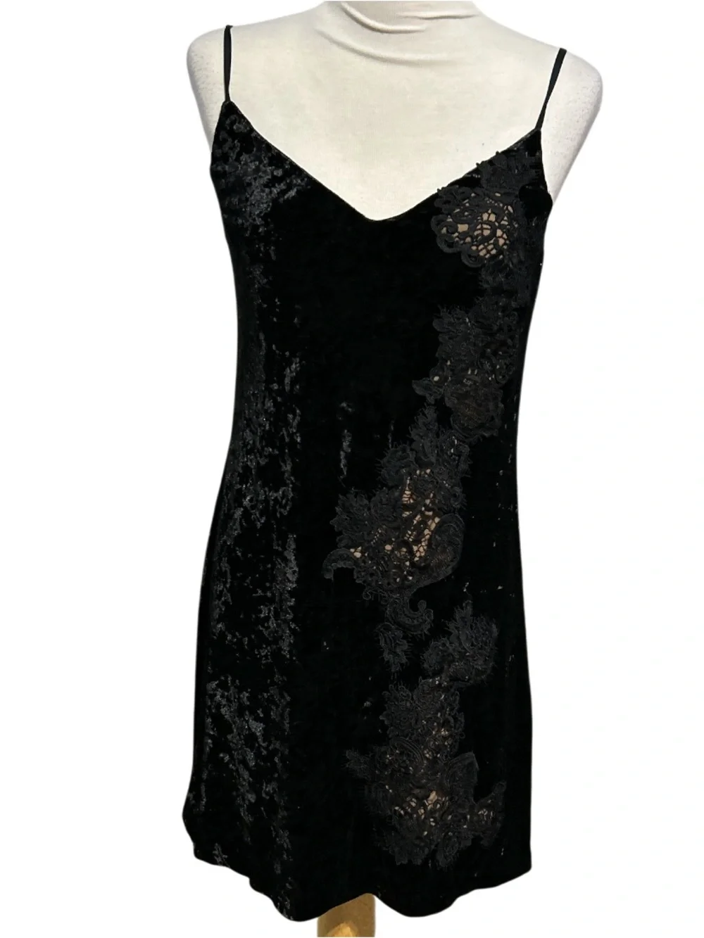Bailey 44 Black velvet lace bodycon mini dress slip Size M